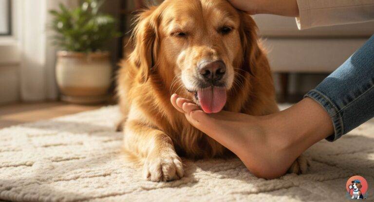 dog licking feet