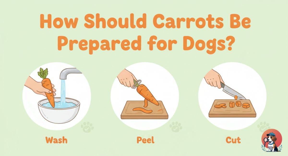 How should carrots be prepared for dogs?