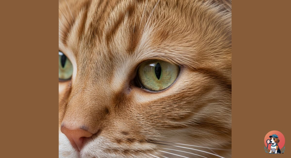 Close-up of a cat’s eye showing signs of irritation or redness to monitor for allergic reactions.