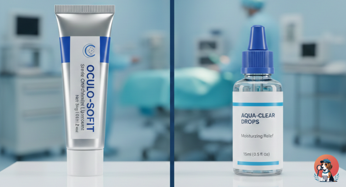 Comparison chart of feline ophthalmic ointment vs liquid eye drops for infections.